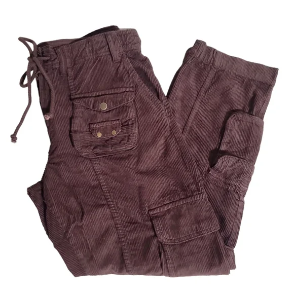 NEW Free People Tahiti Corduroy Cargo Boho Gorpcore Chocolate Brown Pants Size M - Picture 3 of 14
